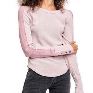 Free People We The Free Tasha Waffle Knit Thermal in Daytime Fireworks Pink
